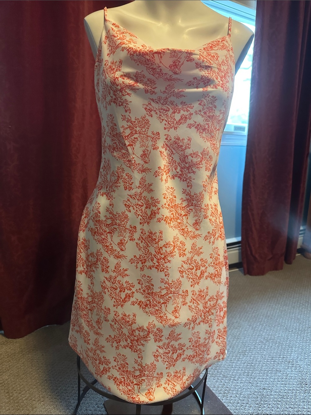 Slip Dress with Red Toile Print